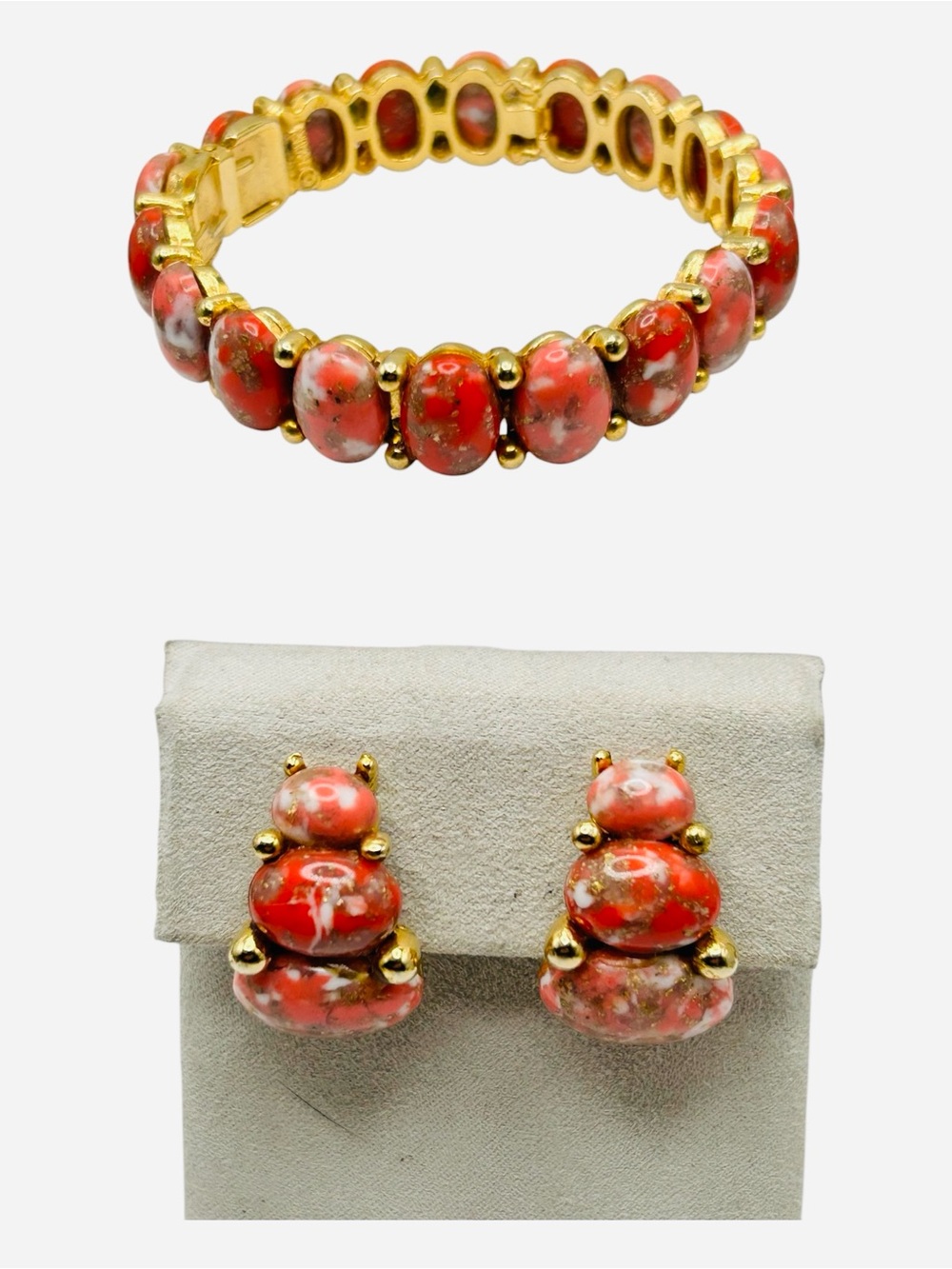 Vintage HAR Dinosaur Egg Bracelet and Clip Earring Set